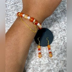 Handmade Orange Cream Bracelet and Earring Set